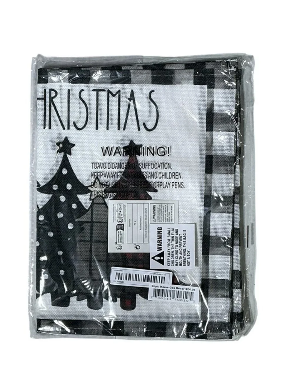 Christmas Placemats Trees Buffalo Plaid Placemats Black White 12 x 18 4 PC Set